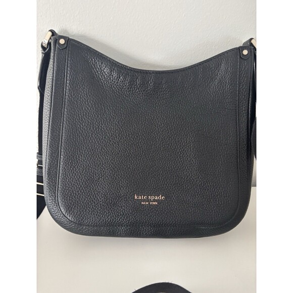 Kate Spade Roulette Messenger Black Leather Crossbody Bag Purse - Picture 2 of 16